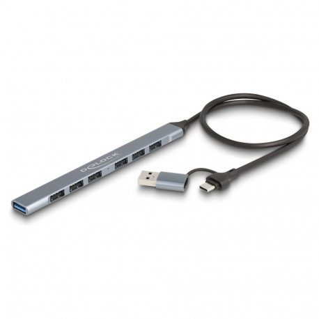 Delock 7-pordiline õhuke USB-jaotur USB Type-C või USB Typ-A liidesega 1 x USB 5 Gbps Typ-A + 6 x US