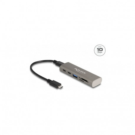 DELOCK 3 port USB 10 Gbps jaotur koos SD ja Micro SD kaardilugejaga, USB Type-C ühendus