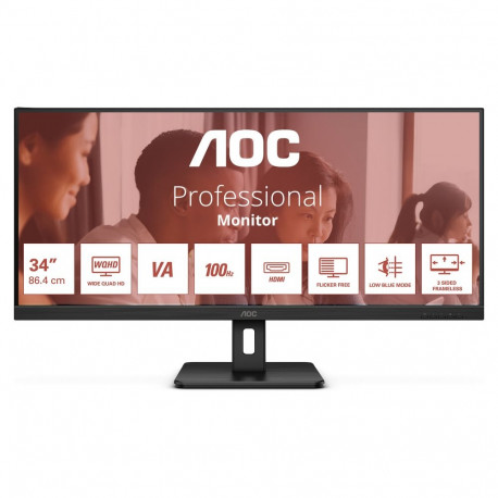 "86,4cm/34"" (3440x1440) AOC U34E2M Wide Quad HD 100Hz DP 2xHDMI 4 ms Black"