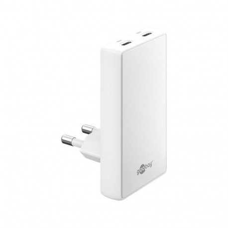 Goobay USB-C PD GaN 90° Dual Fast Charger 65W (White, 65 Watt)