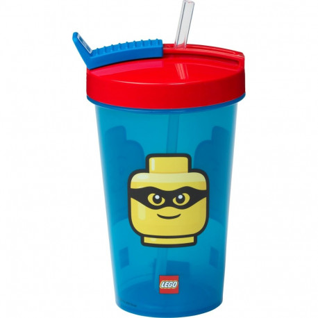 LEGO Becher mit Strohhalm Iconic classic Bright Blue (blau/rot, 500ml)