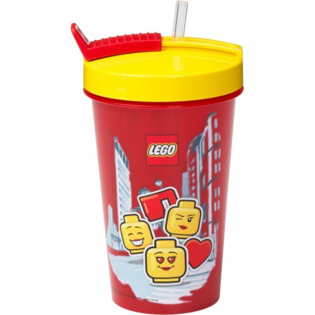 LEGO Becher mit Strohhalm Iconic Girl Bright Red (rot/gelb, 500ml)
