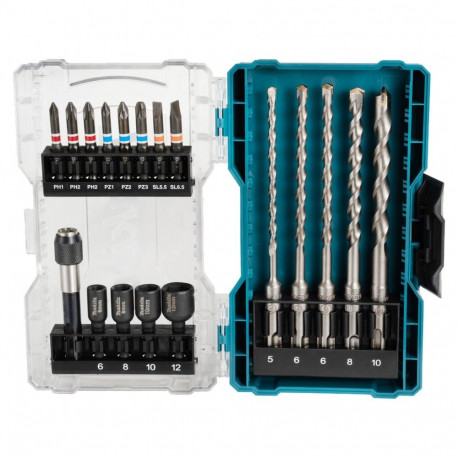 Makita drill bit set SDS Plus, 18 pieces, drill & bit set (folding box with transparent lid)