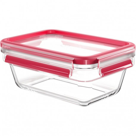 Emsa CLIP & CLOSE glass food storage container 0.85 liters (transparent/red, rectangular)