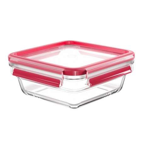 Emsa CLIP & CLOSE glass food storage container 0.8 liters (transparent/red, square)