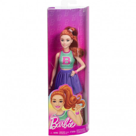 Barbie nukk Fashionista jersey-ülaosaga ja volditud seelikuga
