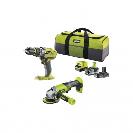 Ryobi ONE+ Cordless Impact Drill/Angle Grinder Set R18PDAG-242S, 18 Volt (green/black, Li-ion batter