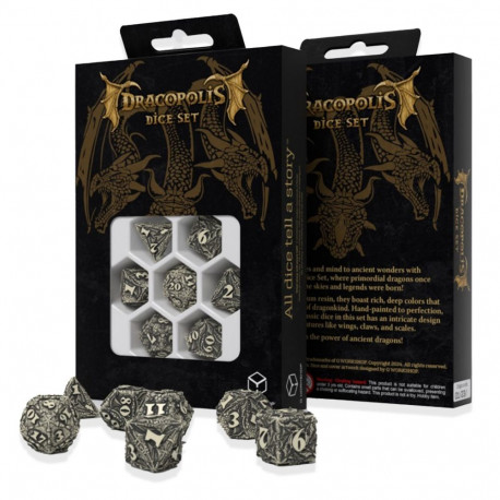Dice Set - Dracopolis Scandinavian Blackfang 7 Dice Sand-colored