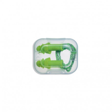 uvex whisper+ reusable earplugs – SNR 27dB, medium size, lime color, corded with hygiene storage box