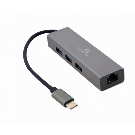 Gembird A-CMU3-LAN-01 USB-C gigabit võrgukaart 3-pordilise USB 3.1 hubiga