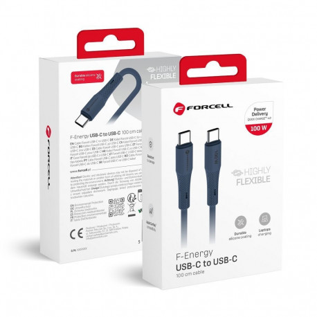 Cable USB C to USB C Forcell F-Energy QC4.0 PD 5A 100W Silicone 1 m C347 navy blue