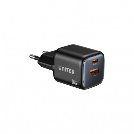 Charger - UNITEK 2x GAN 20W USB-C & USB-A Mains Charger Black