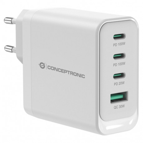 CONCEPTRONIC 4-pordiline GaN laadija 3xUSB-C/1xA 100W PD3.0/PPS valge