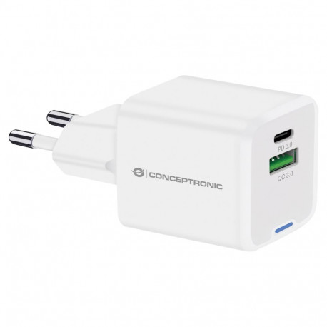 "CONCEPTRONIC Ladegerät 2Port GaN USB-C/-A 20WPD3.0/PPS ws"