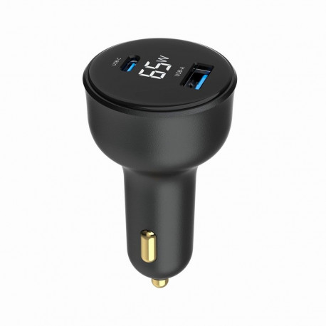 Car charger 65W USB-A+C PD LCD black