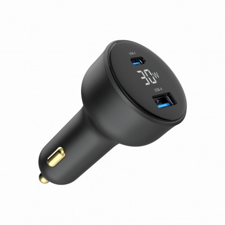 Car charger 30W USB-A+C PD LCD black