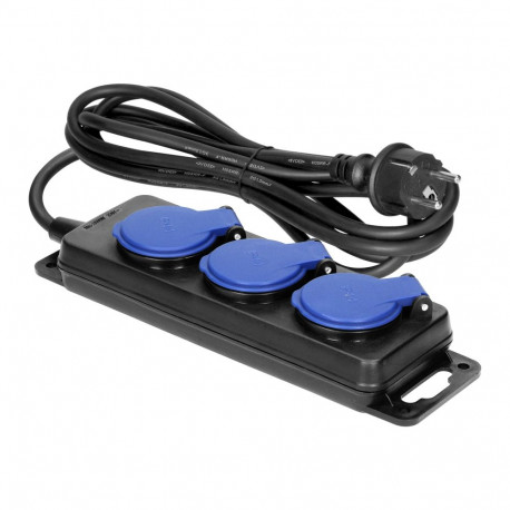 Pikendusjuhe töökoja pritsmekindel IP44 3-pesaline 2P+Z kummikaabel H05RR-F 3x1,5mm 3m