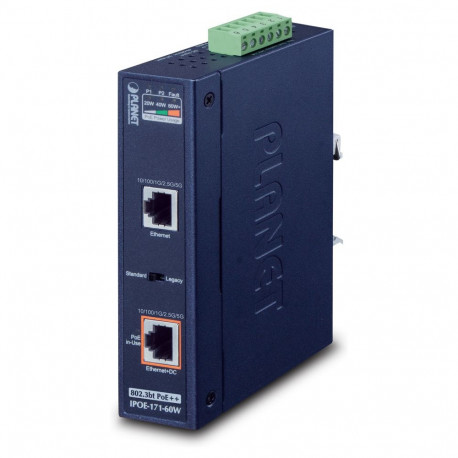 "Planet IPOE-171-60W IP30 Industrial Single-Port Multi-Gb 802.3bt PoE++ Injector"
