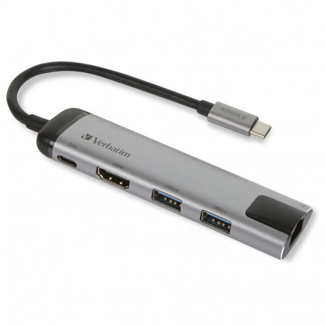 Verbatim USB-C jaotur 5Port > 2xUSB3.0/USB-C/HDMI/Ethernet passiivne must hall