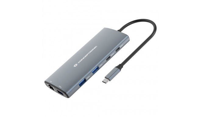 Conceptronic 10-1 hall dokkimisjaam USB-C->HDMI/2xUSB-C/3xUSB-A/+ 20cm