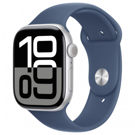 Apple Watch Series 10 GPS 46mm hõbedane alumiiniumkorpus teksasinise spordirihmaga - M/L