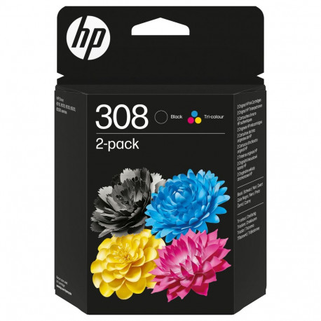 HP 308 must/kolmevärviline tindikassettide komplekt, 2-pakk