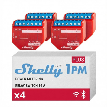 Shelly 1PM Gen4 4-ne pakk relee max 16A 1 kanal mõõtefunktsioon WLAN Matter Zigbee Bluetooth