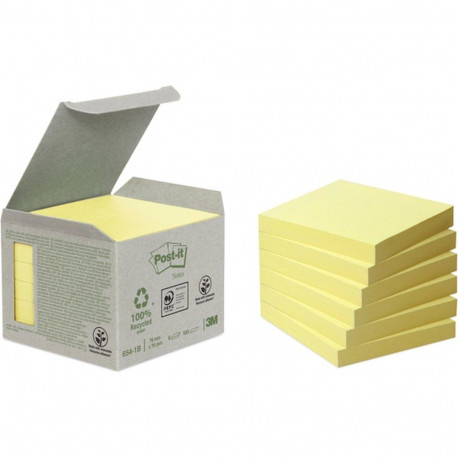 Märkmepaber 76x76mm POST-IT Recycled 654RY kanaari kollane 6x100 lehte