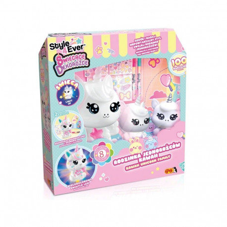 Loovuskomplekt dekorożce ükssarvikute perekond, kawaii-stiilis