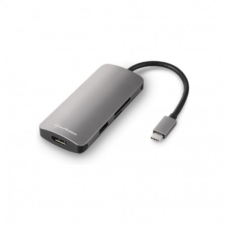 "Sharkoon USB 3.0 Type C Multiport Adapter (dunkelgrau. USB-C. HDMI. MicroSD. SD)"