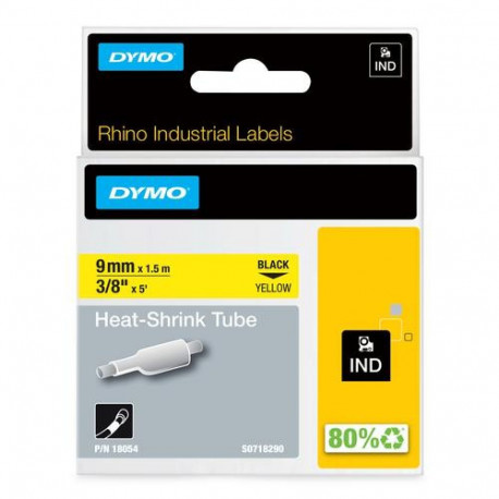 DYMO Rhino Industrial Heat-Shrink Cable Label Tubes | 9 mm x 1.5 m | Black on Yellow | for Rhino Lab