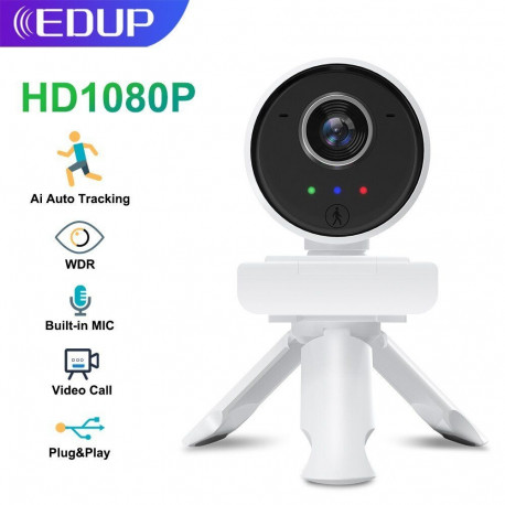 EDUP 1080P Full HD Web Camera / Autofocus / Smart WiFi with Microphone / Portrait Tracking / USB / 4