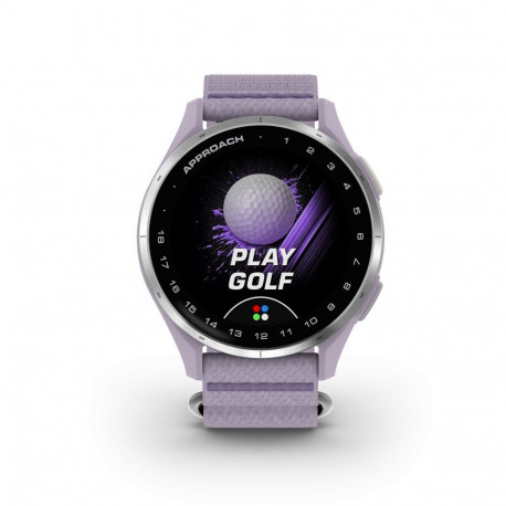 Garmin Approach J1 Silver aluminium bezel with lilac ComfortFit fabric ban