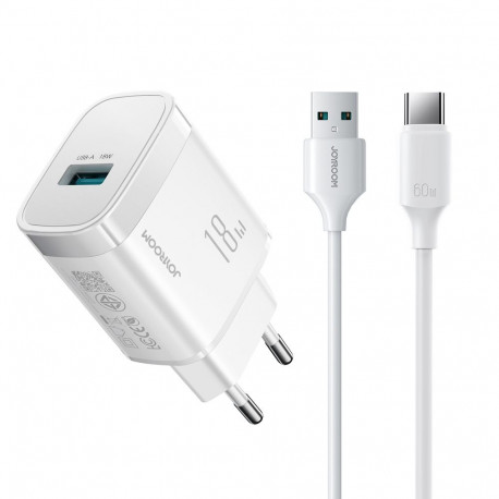 Joyroom JR-TF4 18W wall charger with 3A USB-A - USB-C 1m cable - white