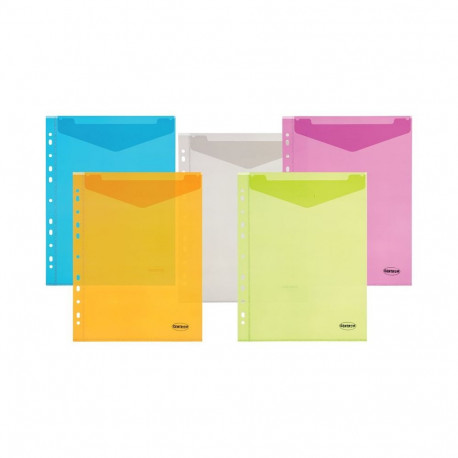 Envelope plastic vertical A4 with perforation 0.18mm assorted PP