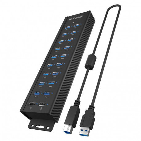 IcyBox USB-jaotur 18+2 porti, 18 USB-A andmeporti