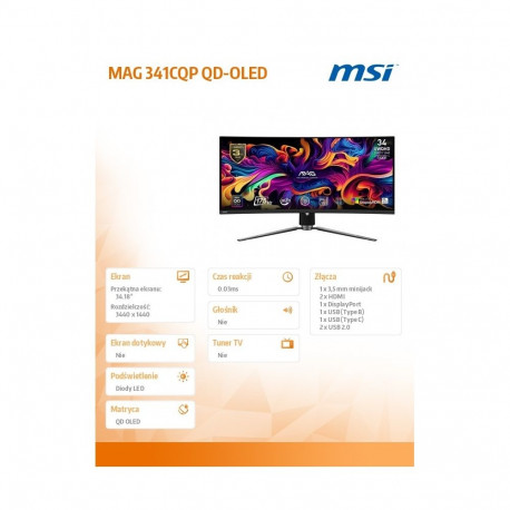 Monitor MAG 341CQP QD-OLED 34 inches/QD-LED/UWQHD/Curved/175Hz/Black