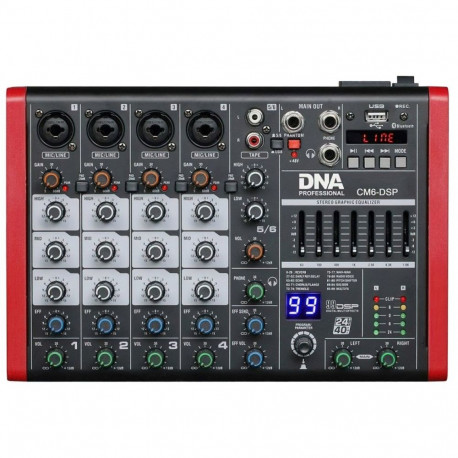 Audio Mixer - DNA CM6-DSP 6-Channel with MP3 Player, Bluetooth, Black