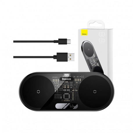 Wireless Charger - Baseus Dual Qi 20W LED Display Black