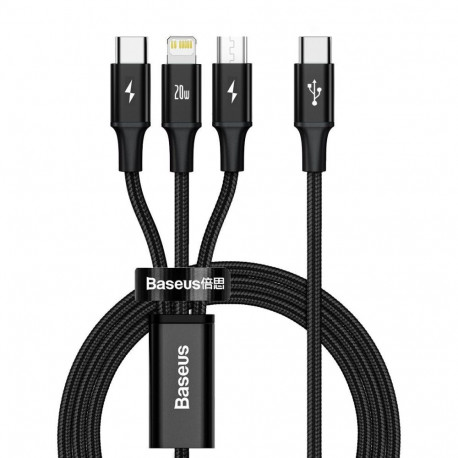Cable - Baseus Rapid Series 3-in-1 USB-C Lightning Micro USB 20W 1.5m Black