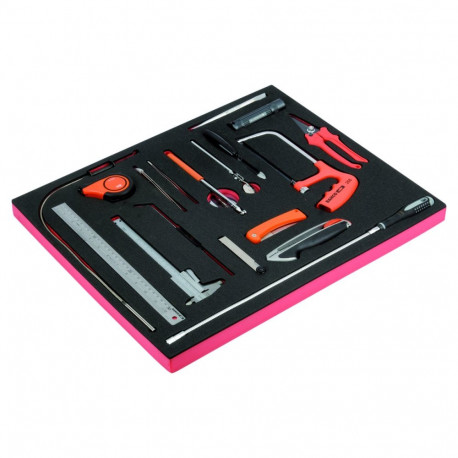 Tool set (knives, hacksaw, mirror, measuring tape, scriber, flex tools. etc) 18pcs in a foam