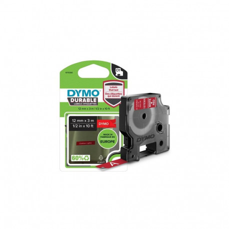 DYMO Authentic D1 Durable Labels | Black Print on Red Tape | 12 mm x 3 m | Labelling Tape for LabelM