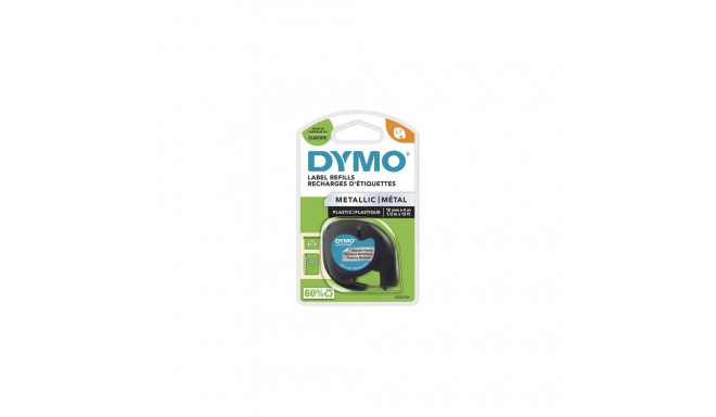 DYMO LetraTag Metallic Labels | Authentic | Black Print on Metallic Silver | 12mm x 4m | Self-Adhesi