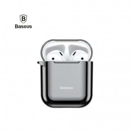 Baseus Metallic Shining Ultra-thin Silicone Protector Case with Hook for Airpods 1 / 2 Black