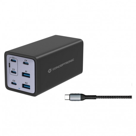 Conceptronic laadija 6Port GaN 4xUSB-C/2xA 200W PD3.1/PPS, must