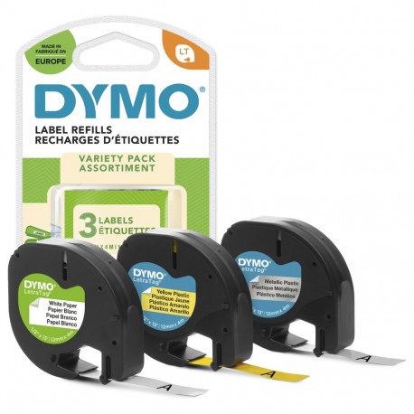 DYMO etiketiteip LetraTag 12mmx4m 3 tk komplekt, must valgel