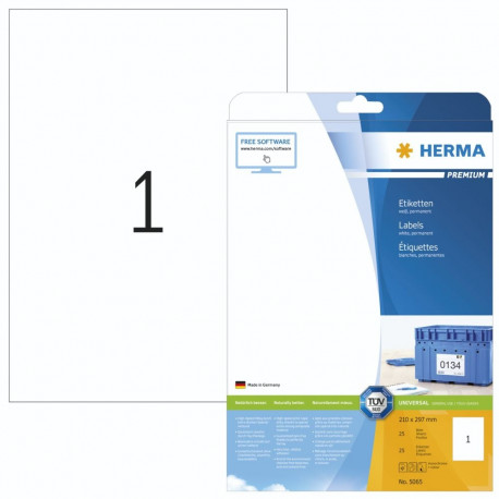 HERMA etiketid Premium A4 210x297mm paber 25tk, valge