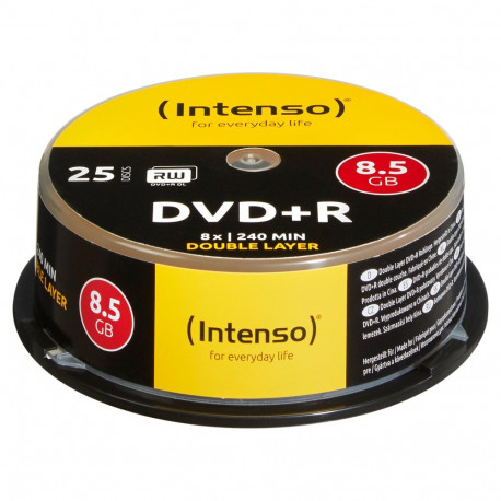 Intenso DVD+R 1x25 8,5GB 8x kiirus, kahekihiline spindlikarp