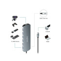 Hub USB-C 7-port, USB-A 5Gbps, 20W PD