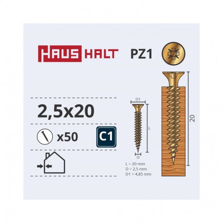Puitlaastplaadikruvi 2.5x20 G1 tsingitud 50tk, kollane
